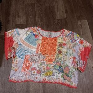 Johnny Was Coral Multi Floral Patchwork Oversized Blused Sz XXL